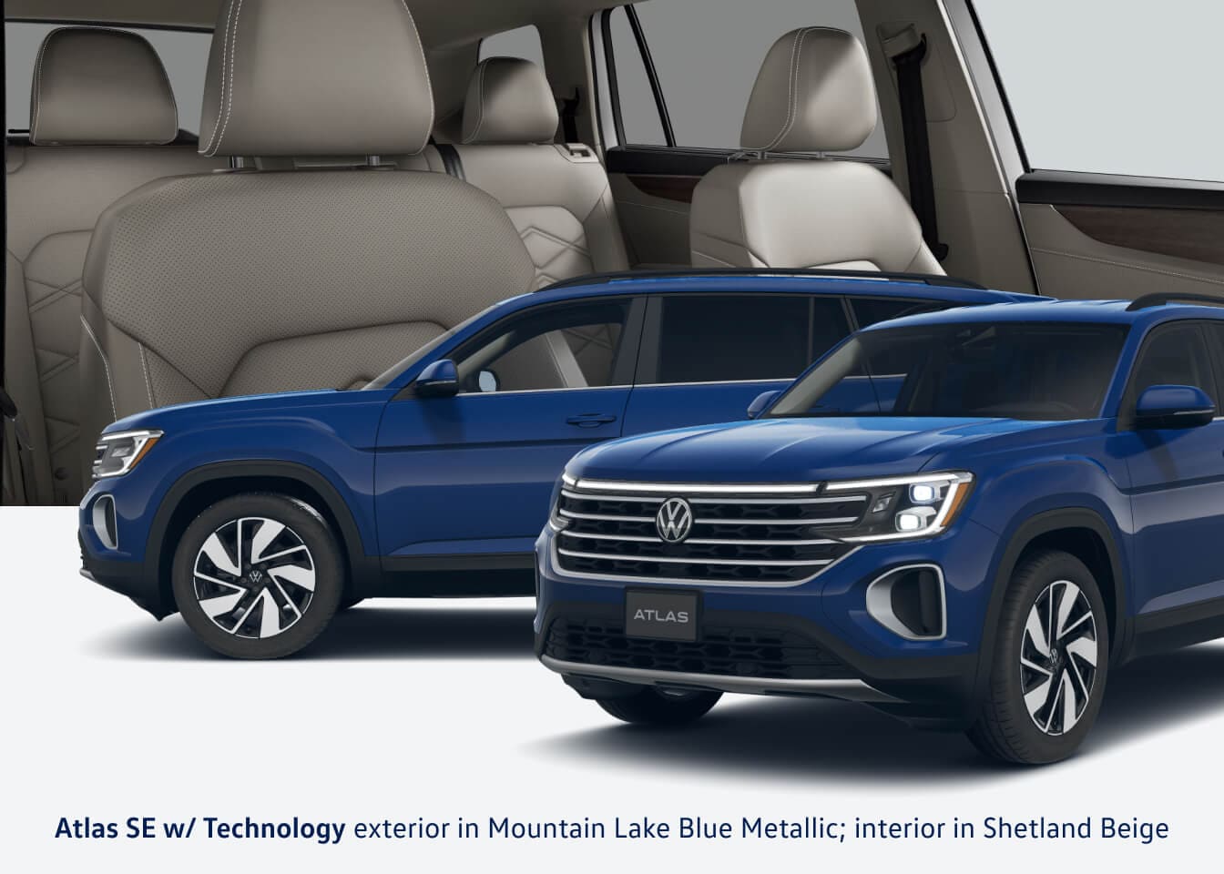 Atlas SE w/ technology exterior in mountain lake blue metallic, interior in shetland beige