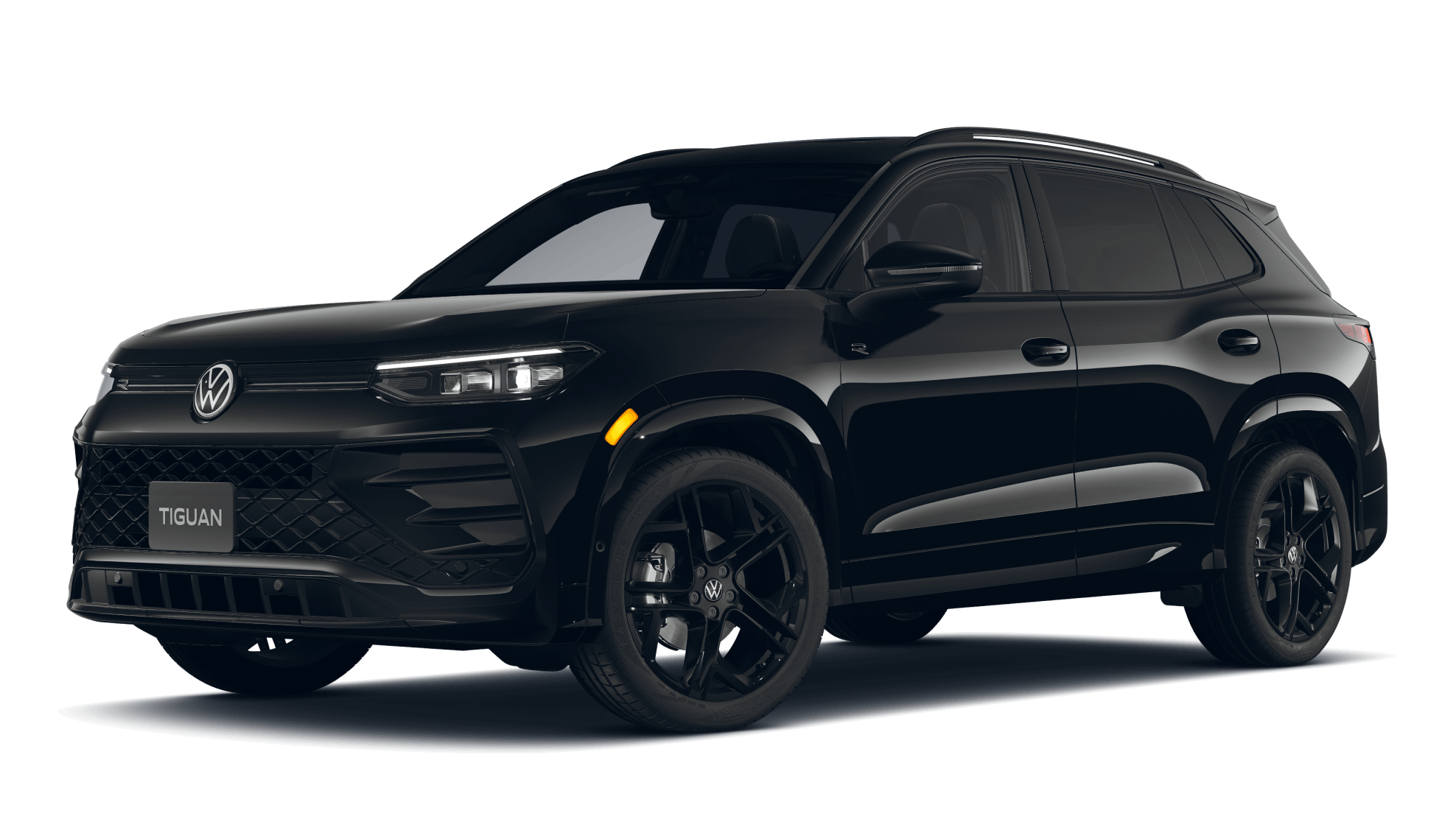 2027 Volkswagen Tiguan SEL R-Line in Deep Black shown in three quarter angle.