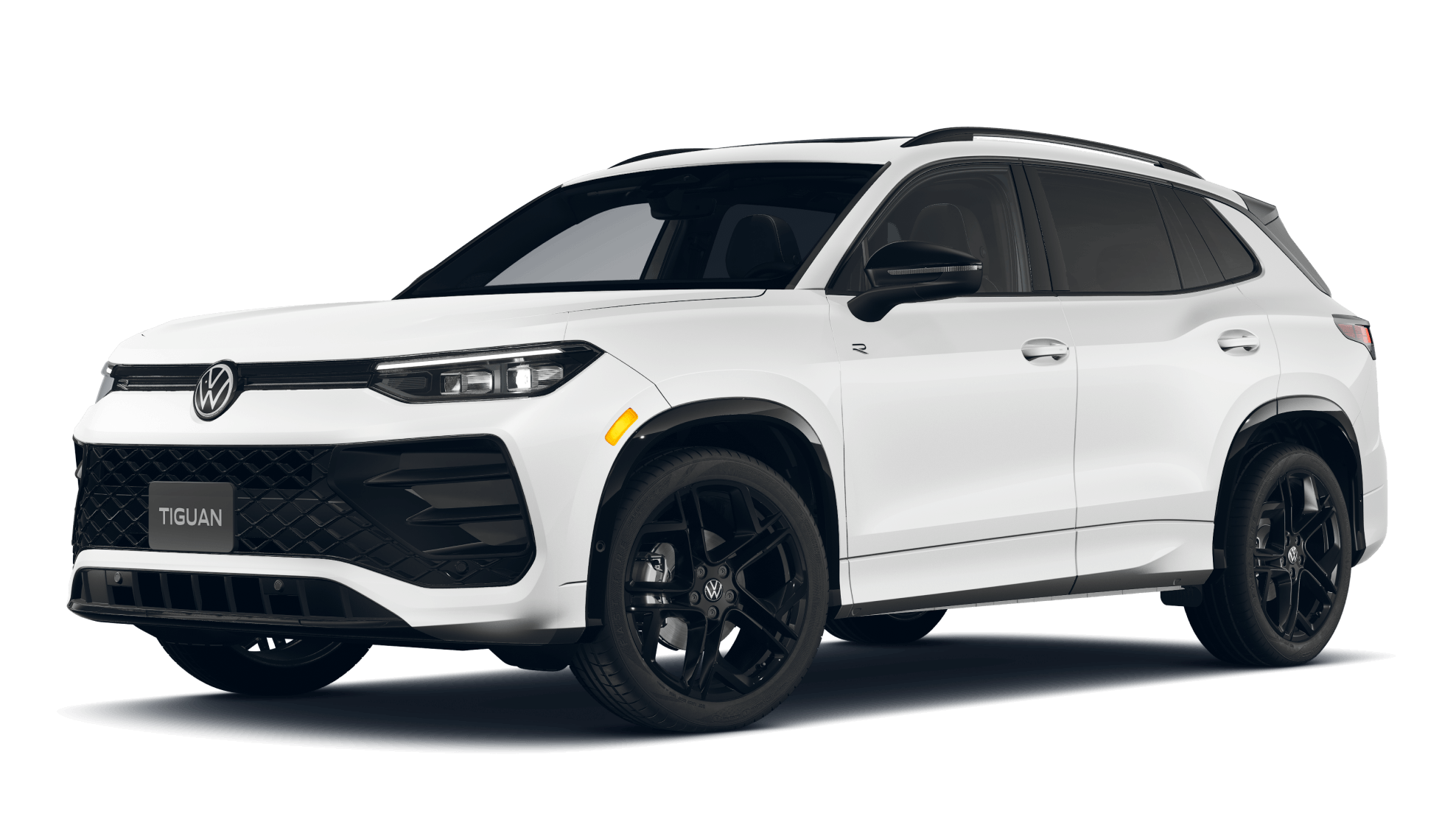 2027 Volkswagen Tiguan SEL R-Line in Opal White shown in three quarter.