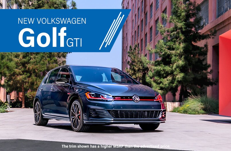Volkswagen Golf GTI. The trim shown has a higher MSRP than the advertised price.