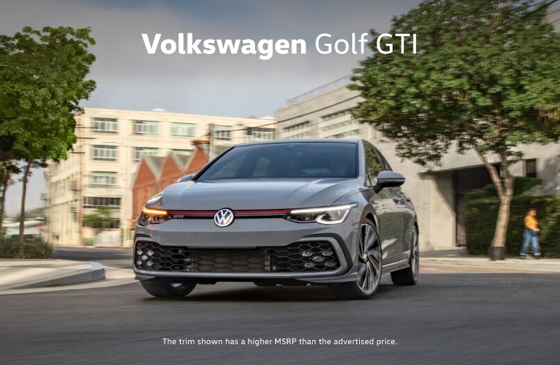 Volkswagen Golf GTI. The trim shown has a higher MSRP than the advertised price.