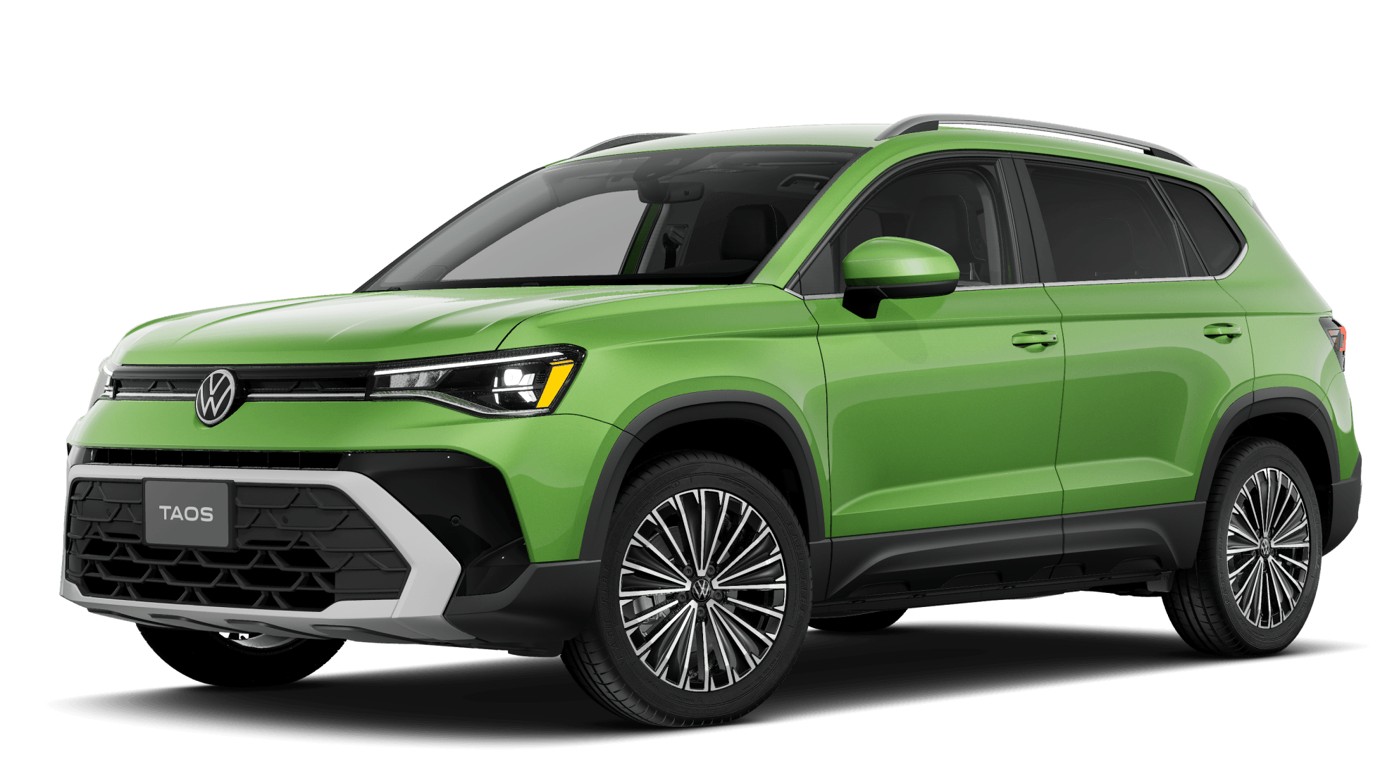2027 Volkswagen Taos SE in Bright Moss Green, shown from a three-quarter angle.