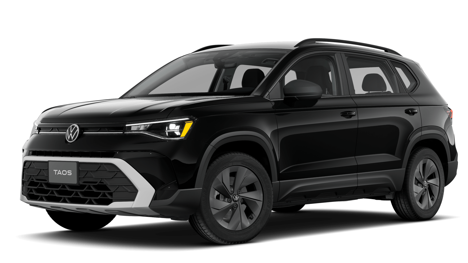 2027 Volkswagen Taos S in Deep Black Pearl, shown from a three-quarter angle.