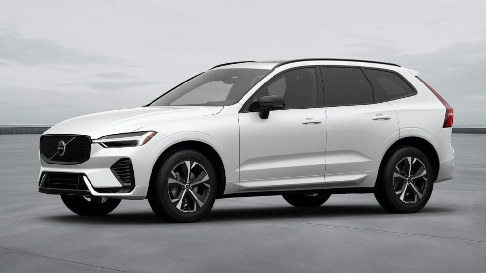 Volvo XC60 in Crystal White shown from a front three-quarter view.
