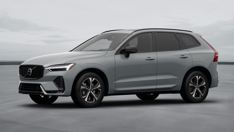 Volvo XC60 in Vapour Grey shown from a front three-quarter view.