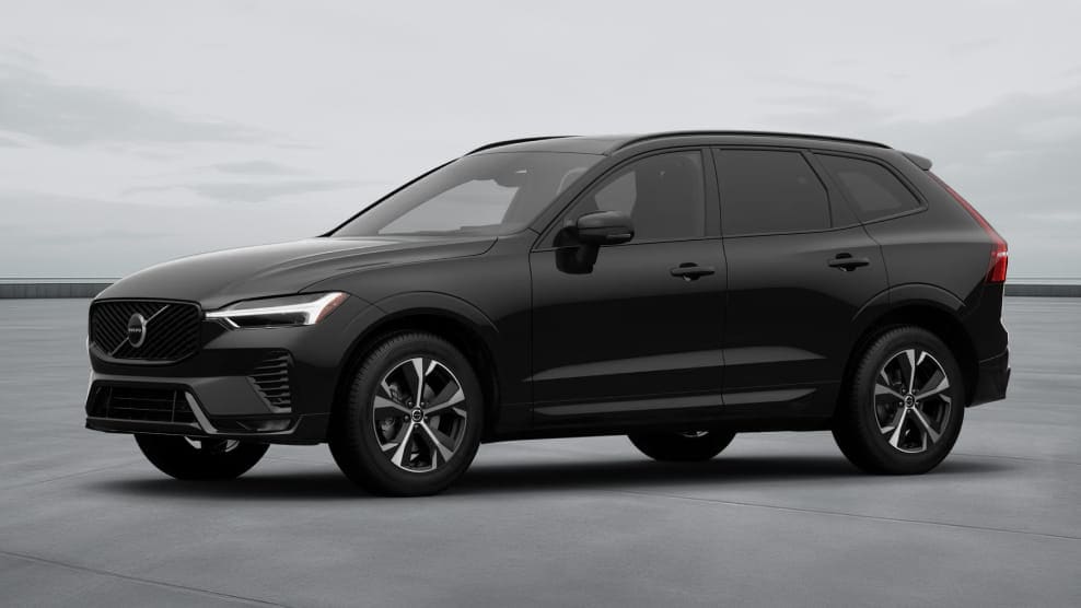 Volvo XC60 in Onyx Black shown from a front three-quarter view.