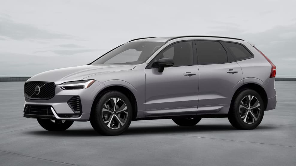 Volvo XC60 in Aurora Silver shown from a front three-quarter view.