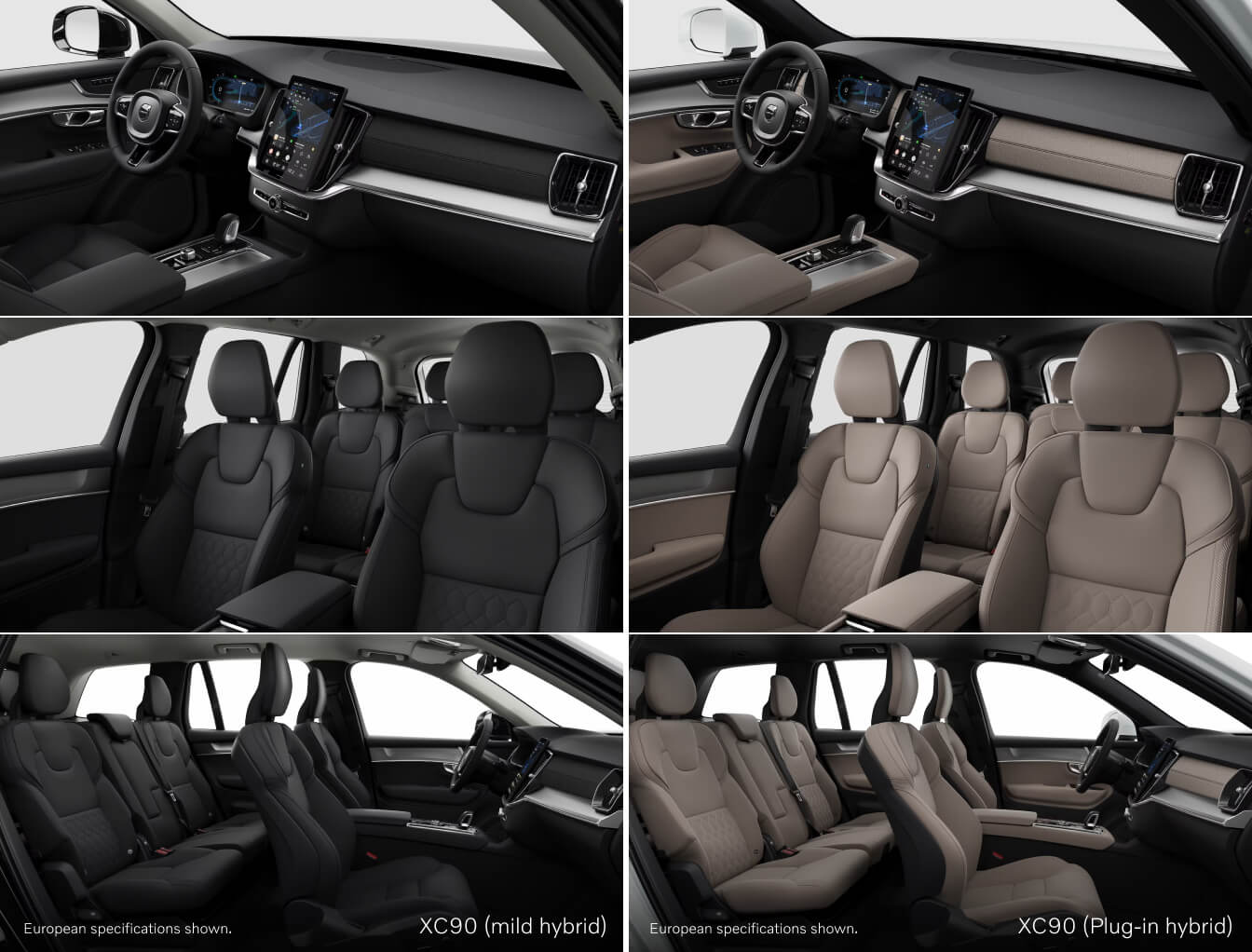 Volvo XC90 Mild Hybrid vs. Recharge Plug-in Hybrid Cargo Space and Dimensions