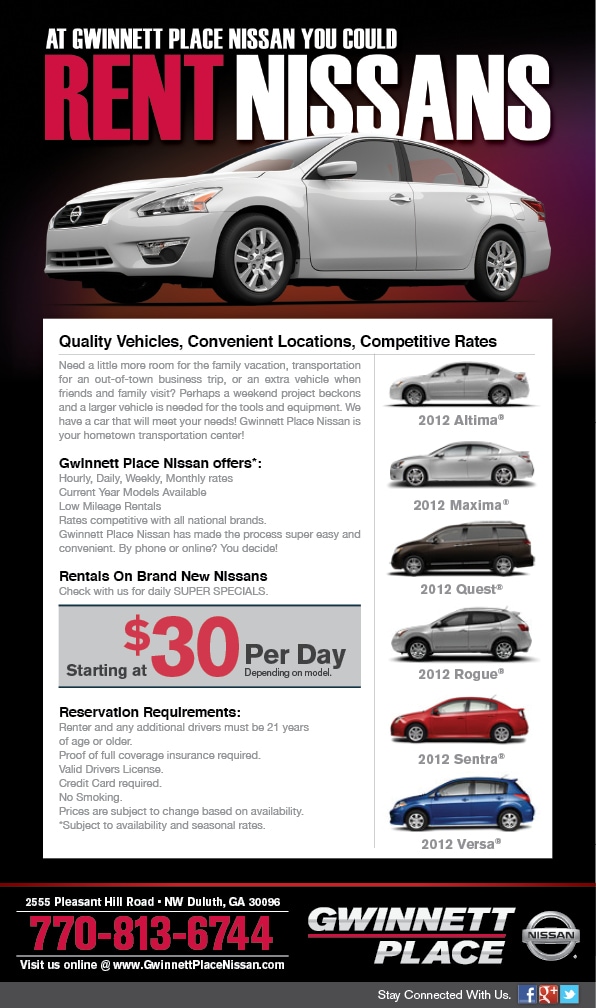 Nissan Rentals Duluth, GA Rent A New Nissan Sedan, Van or Truck