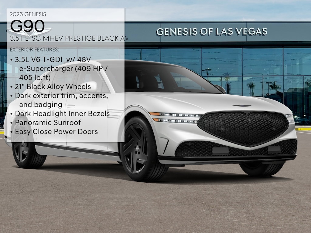 New 2026 Genesis G90 3.5T e-SC Prestige Black Sedan