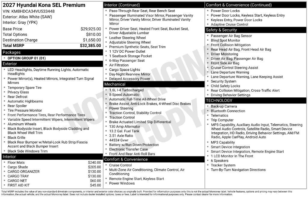 New 2027 Hyundai Kona SEL Premium AWD SUV