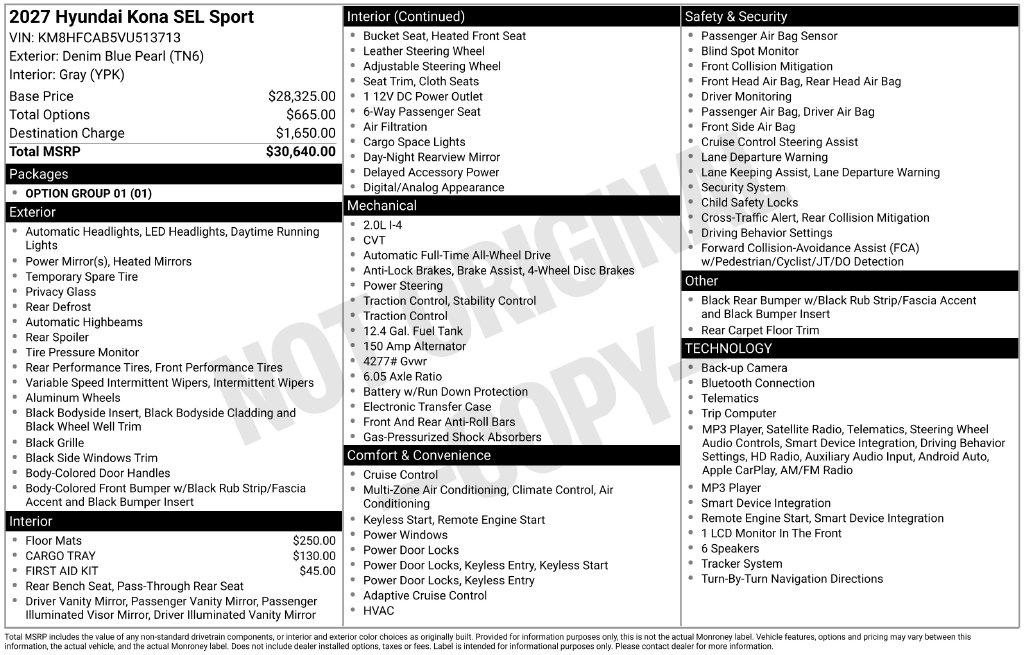 New 2027 Hyundai Kona SEL Sport AWD SUV
