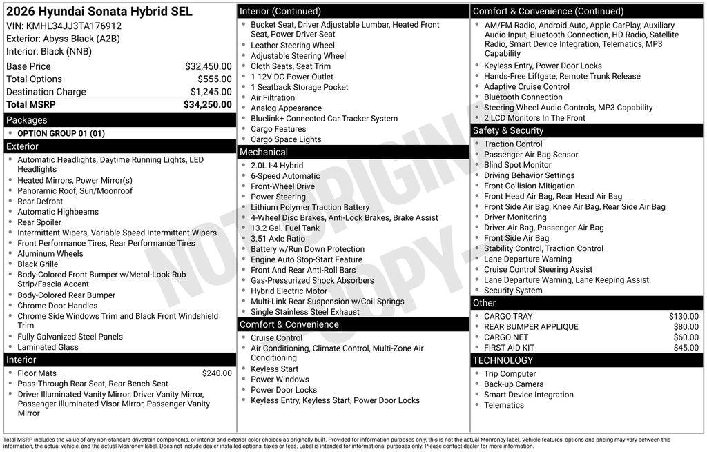 New 2026 Hyundai Sonata Hybrid SEL Sedan