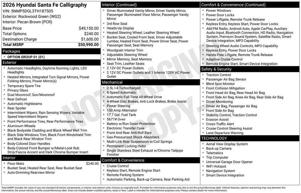 New 2026 Hyundai Santa Fe Calligraphy AWD SUV