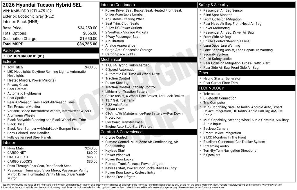 New 2026 Hyundai Tucson Hybrid SEL AWD SUV