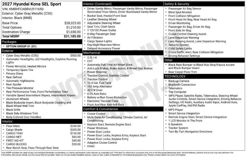 New 2027 Hyundai Kona SEL Sport AWD SUV