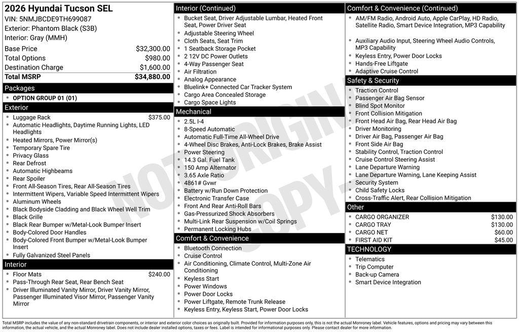 New 2026 Hyundai Tucson SEL AWD SUV