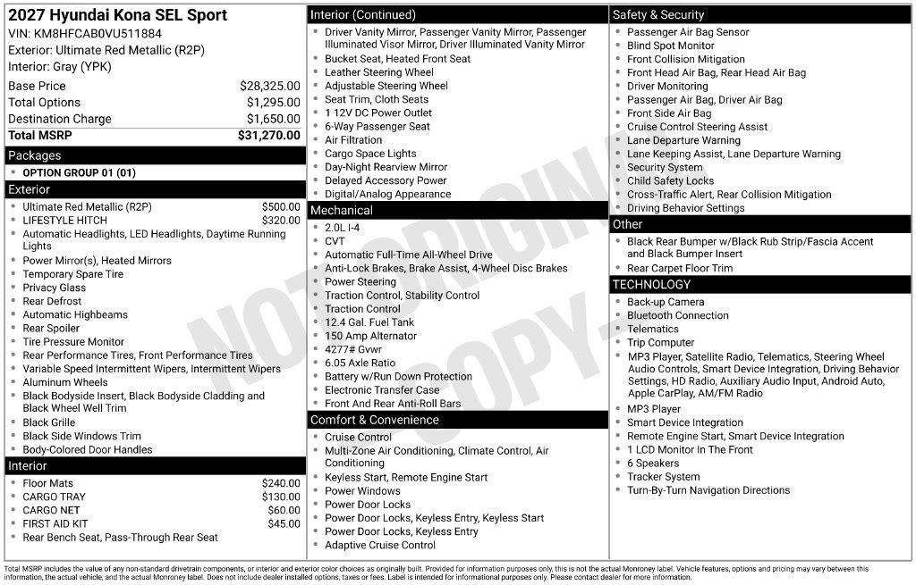 New 2027 Hyundai Kona SEL Sport AWD SUV