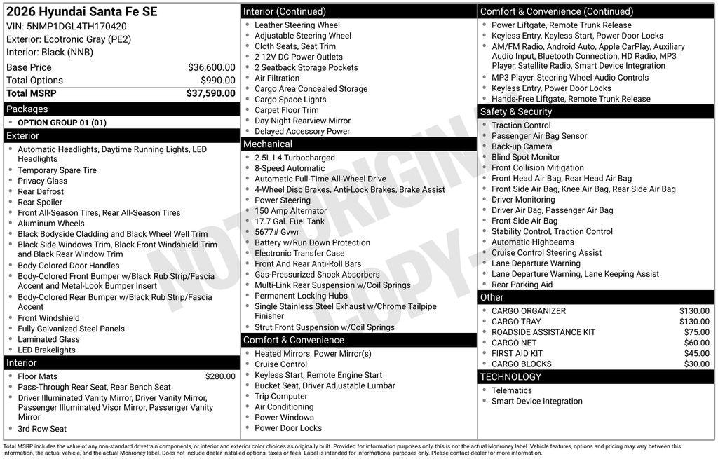 New 2026 Hyundai Santa Fe SE AWD SUV