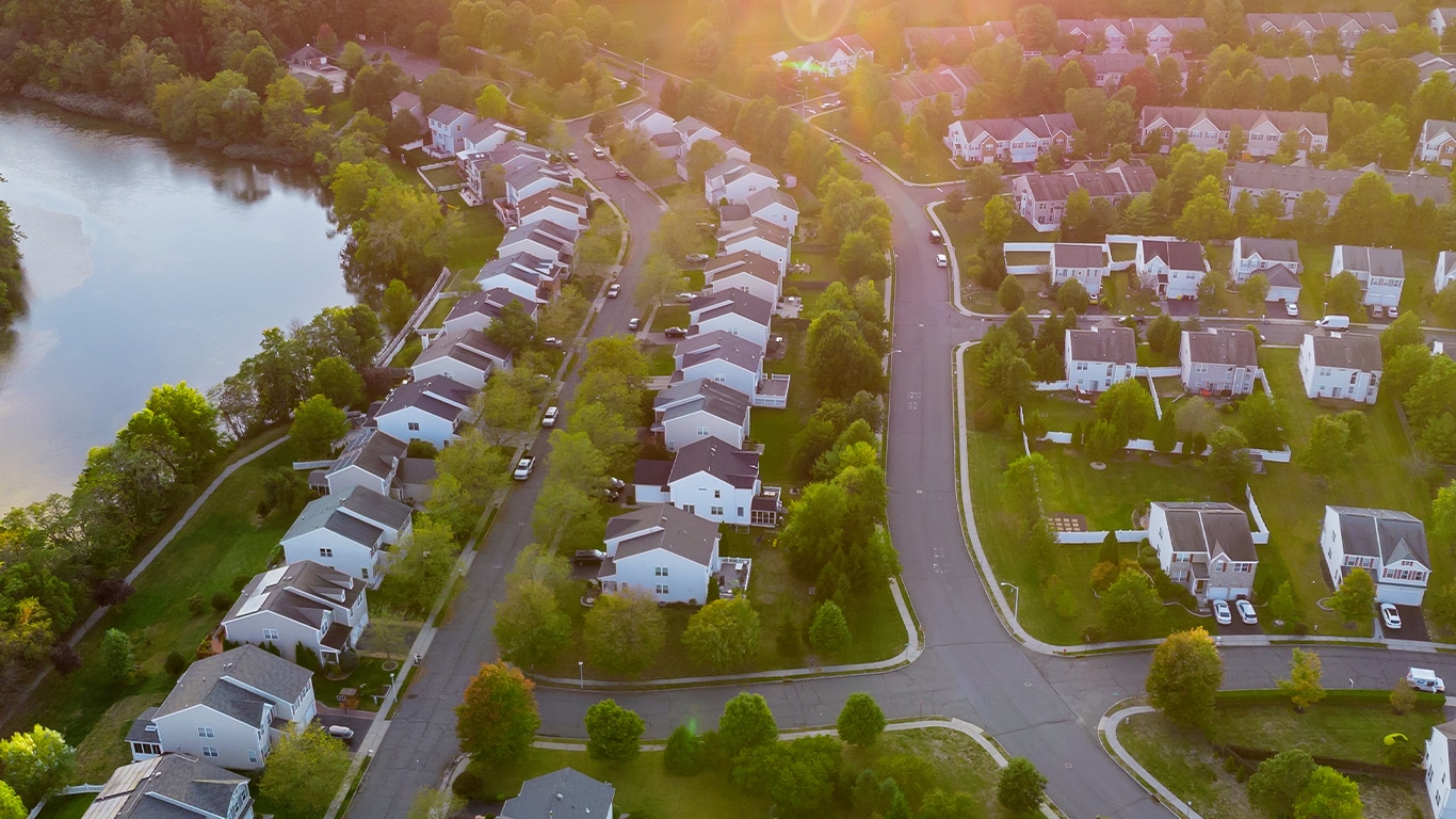 Haddad Hyundai is a Hyundai Dealership  near Pittsfield, MA | Arial view of a small neighborhood showing all the land and houses