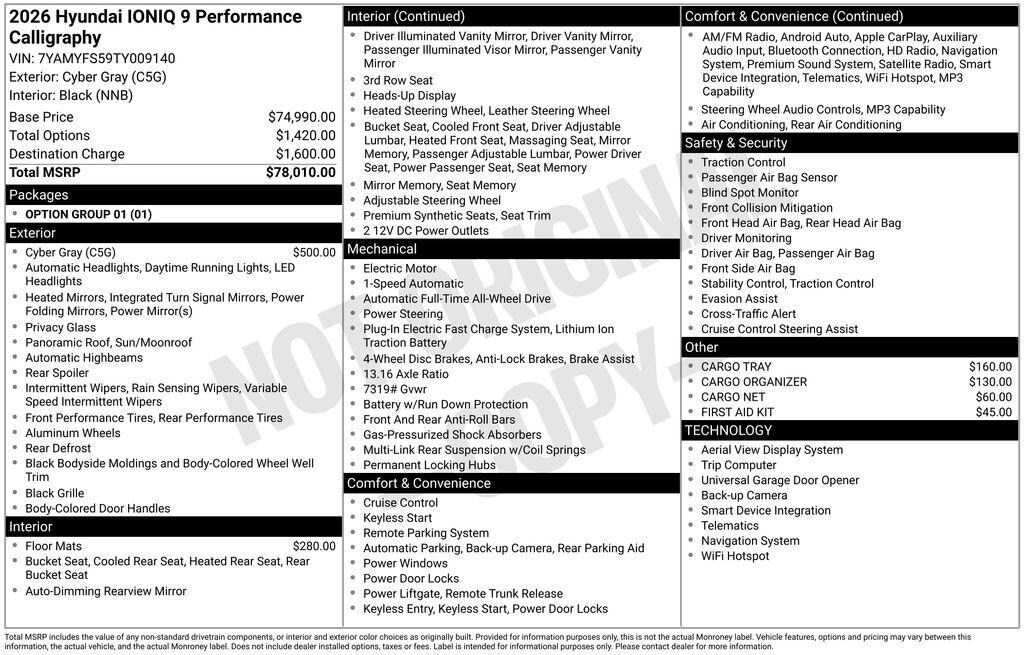 New 2026 Hyundai IONIQ 9 Performance Calligraphy SUV