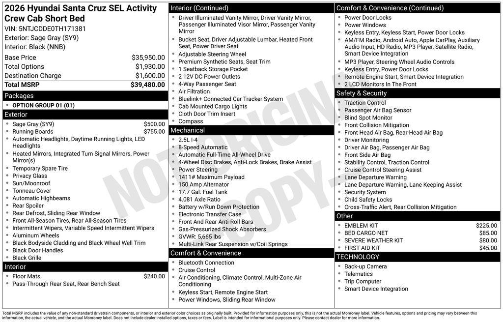 New 2026 Hyundai Santa Cruz SEL Activity AWD Truck Crew Cab