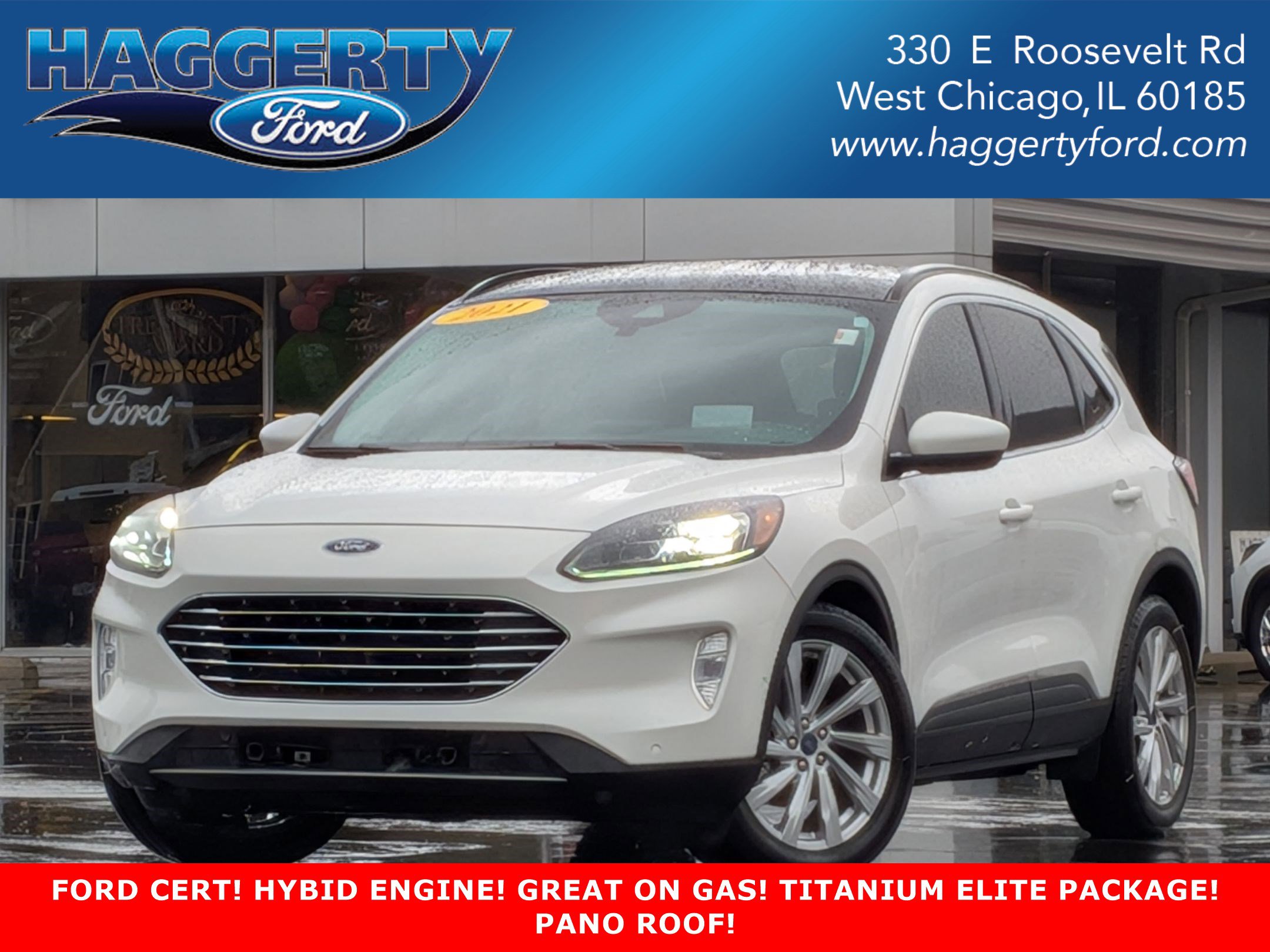 Star White Metallic Tri-Coat 2021 Ford Escape Hybrid Titanium FWD SUV / Crossover Front-Wheel Drive Continuously Variable Transmission