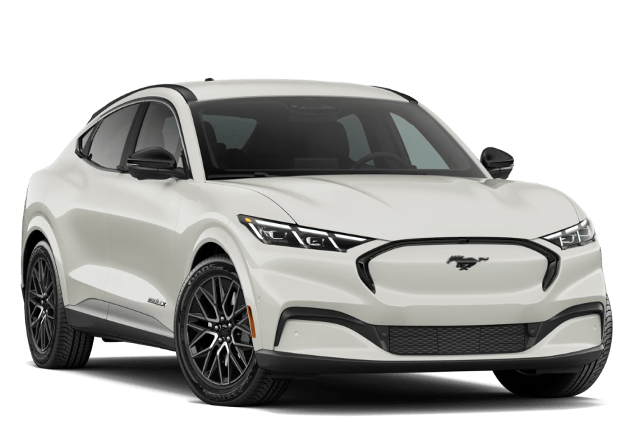 2026 Ford Mustang Mach-E® Premium in Star White Metallic Tri-coat in three quarter angle.