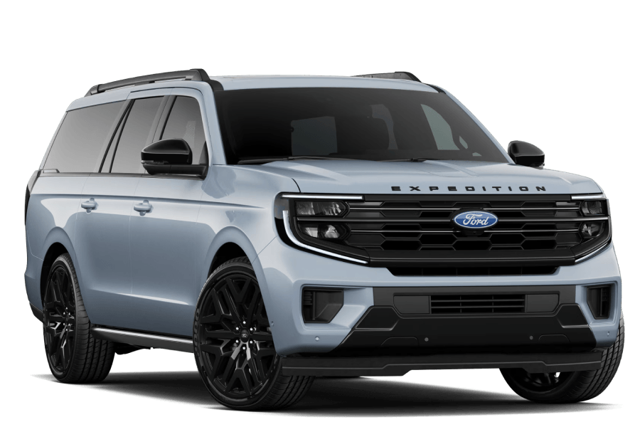 2027 Ford Expedition® Platinum MAX in Glacier Gray Metallic Tri-Coat in three quarter angle.