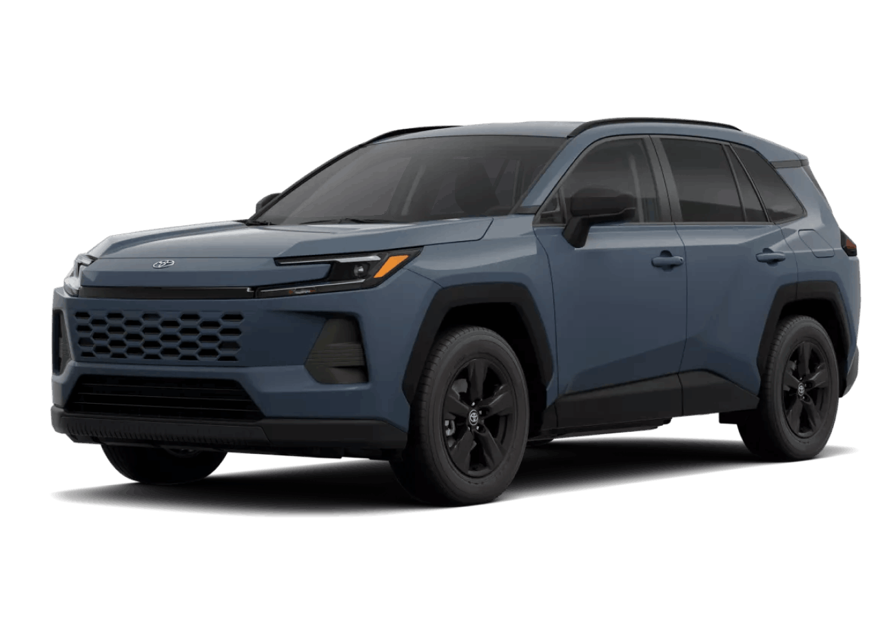 Blue Toyota RAV4 shown from a front three-quarter angle.