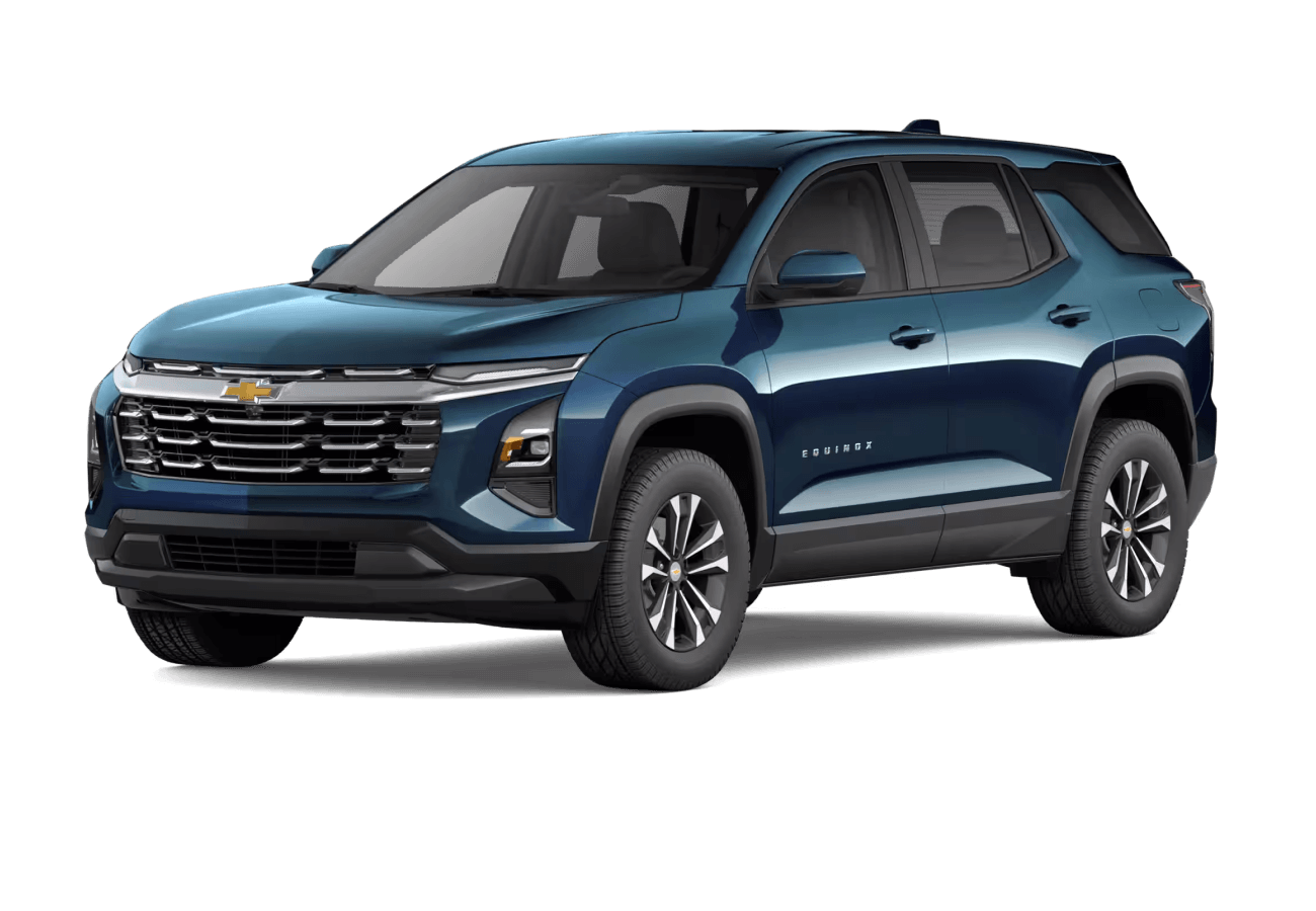 2026 Chevrolet Equinox LT in Lakeshore Blue Metallic in three quarter angle.