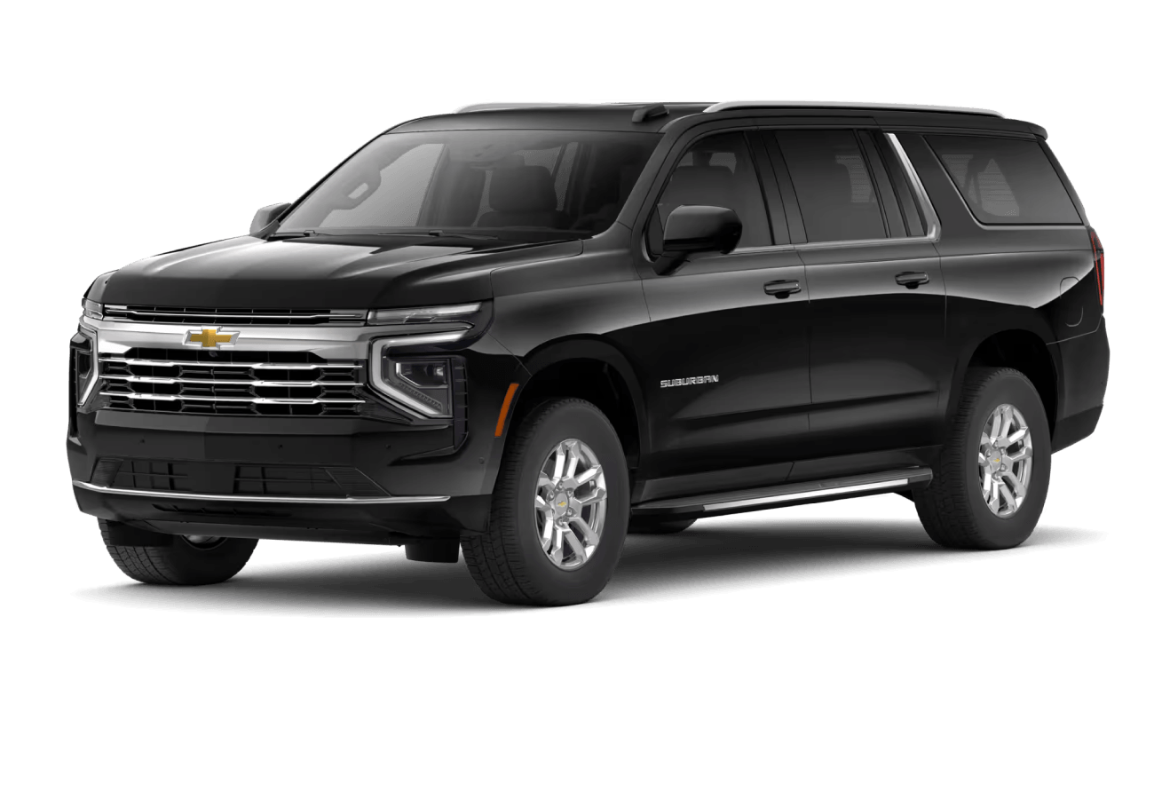 2026 Chevrolet Suburban LT in Black in three quarter angle.