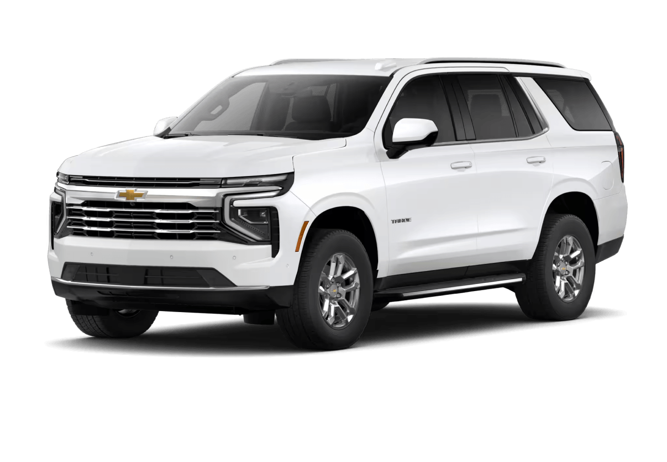 2026 Chevrolet Tahoe LT in Summit White in three quarter angle.