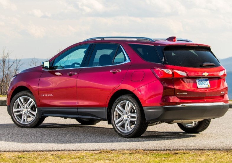 Rear 3/4 View of Red 2021 Chevrolet Equinox SUV