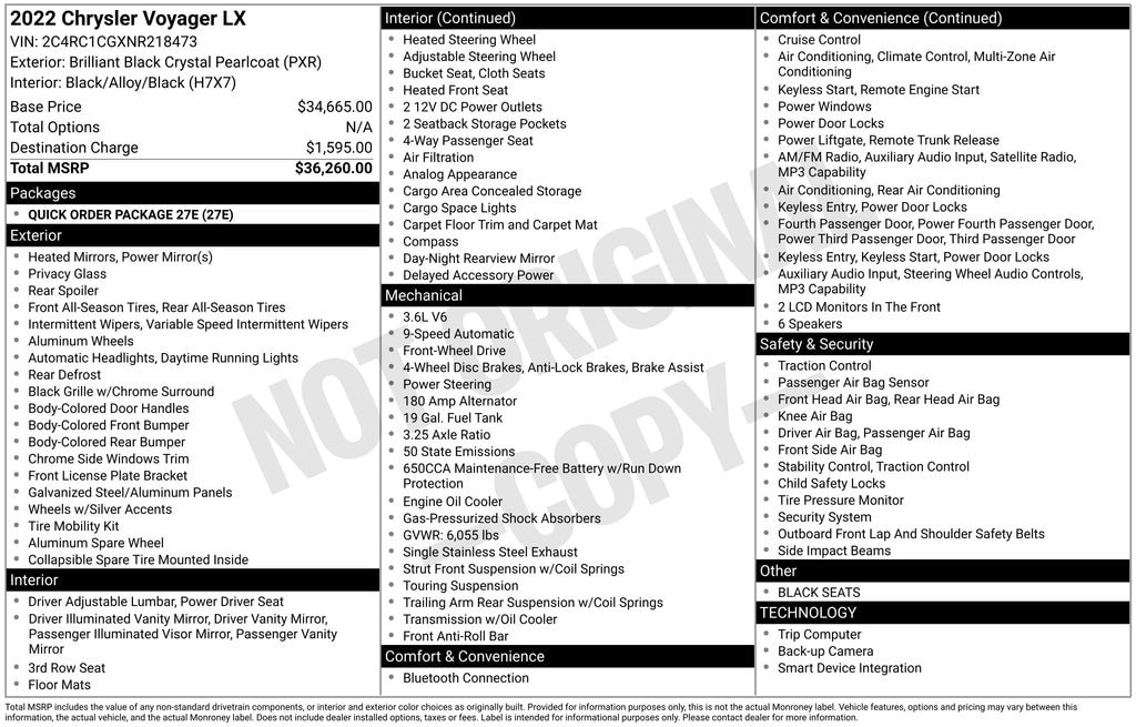 Used 2022 Chrysler Voyager LX Minivan/Van