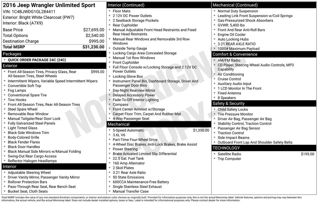 Used 2016 Jeep Wrangler Unlimited Sport SUV