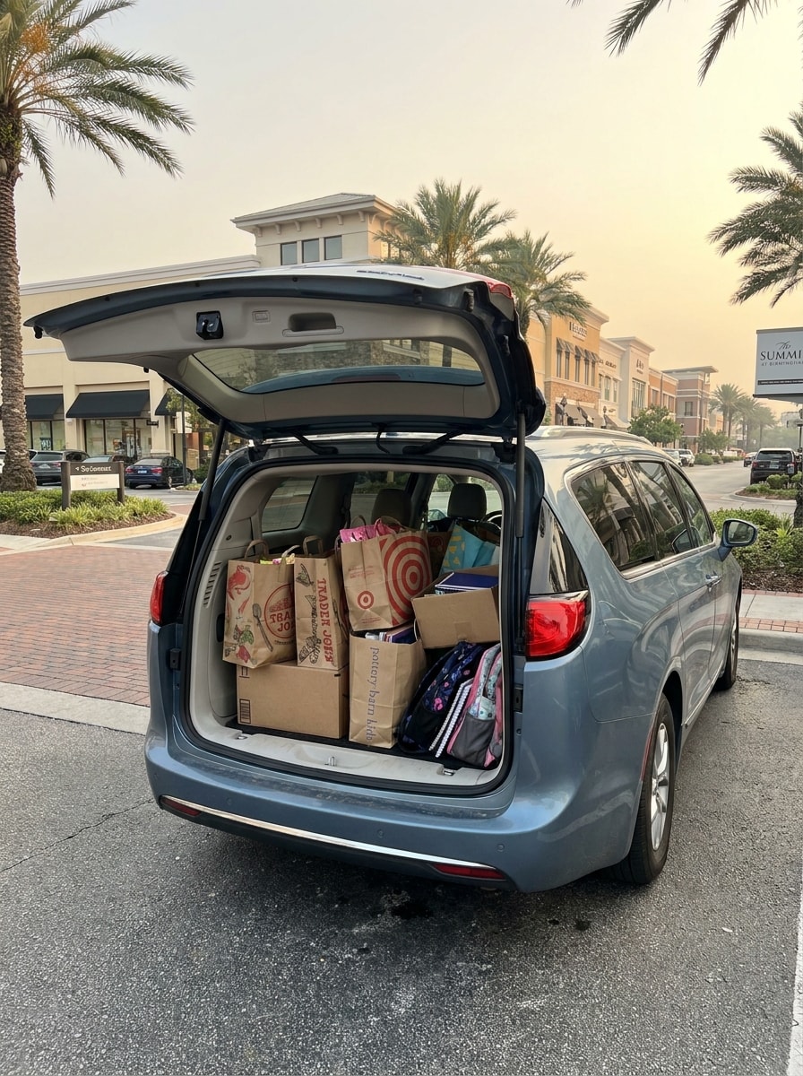 2026 Chrysler Pacifica with liftgate open loaded with back-to-school shopping bags at The Summit in Birmingham AL