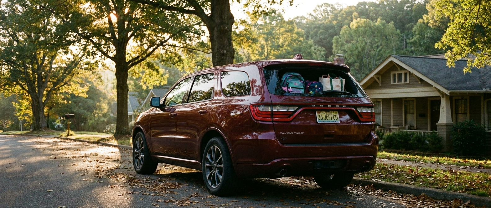 2026 Dodge Durango parked in an Irondale, AL neighborhood with cargo loaded for a family school run