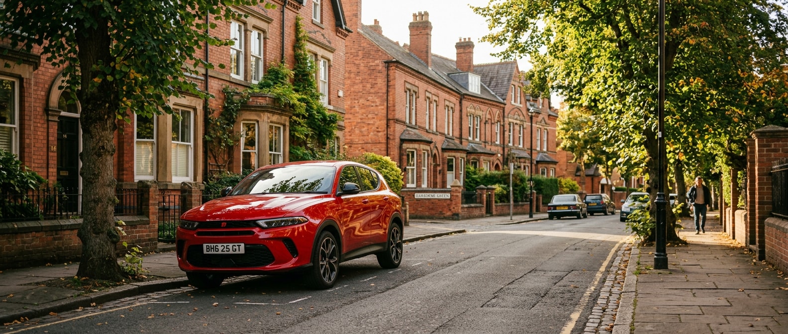 2025 Dodge Hornet parked on a Birmingham Lakeview District street near downtown