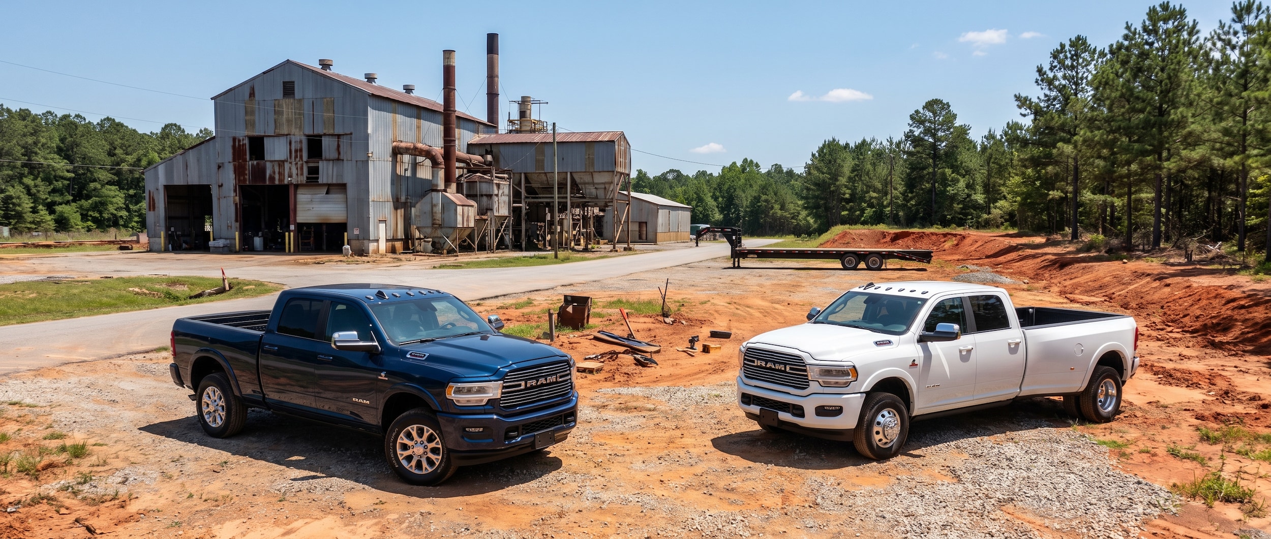 2026 Ram 2500 and Ram 3500 crew cab trucks on a McCalla, Alabama job site