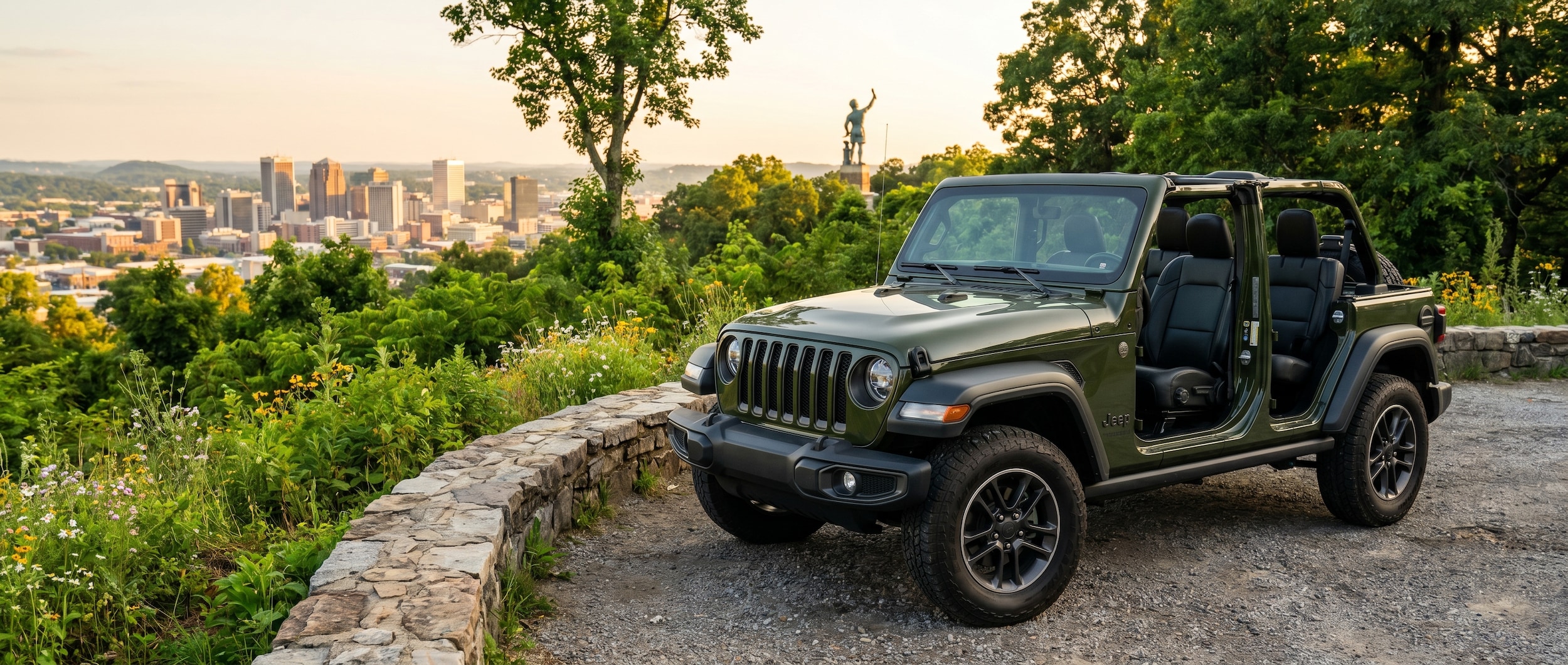 Jeep Wrangler at Vulcan Park overlook Birmingham AL summer photography features