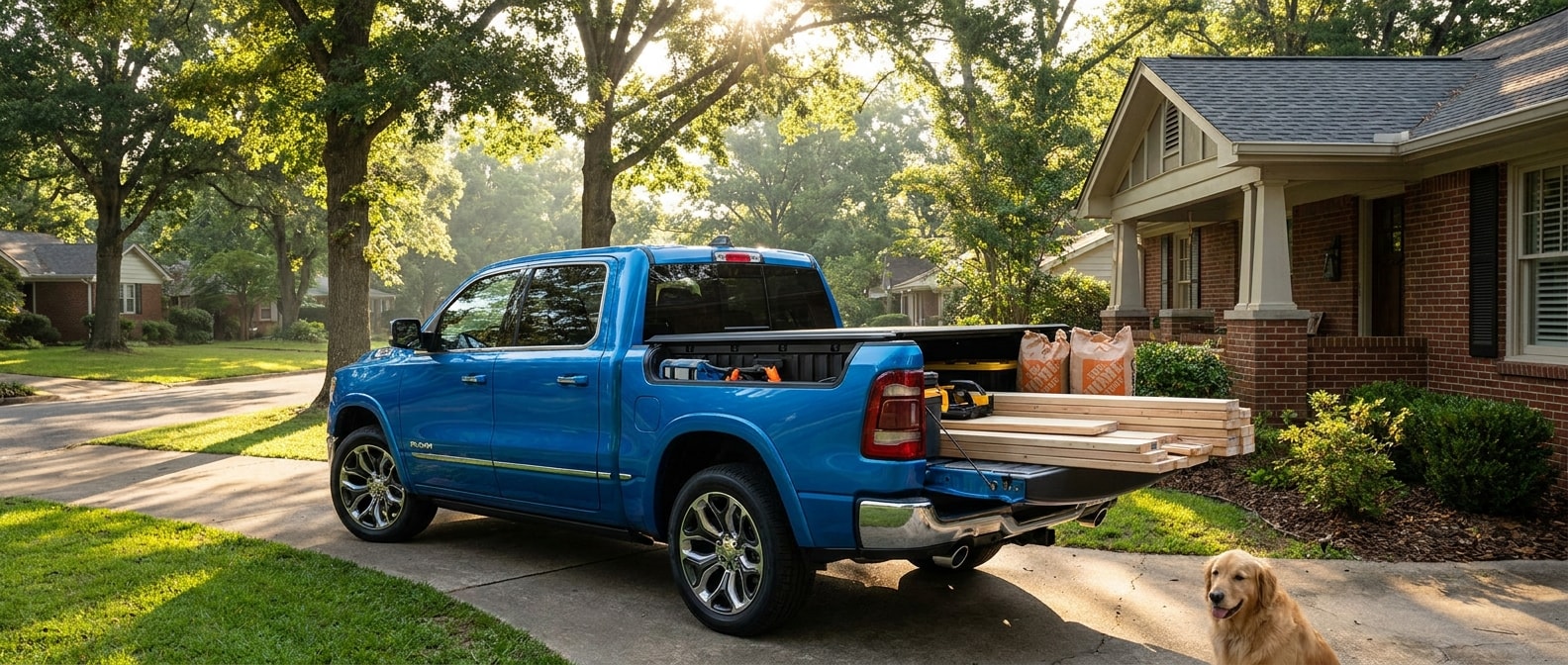 2026 Ram 1500 loaded with DIY home improvement supplies in a Helena, Alabama driveway