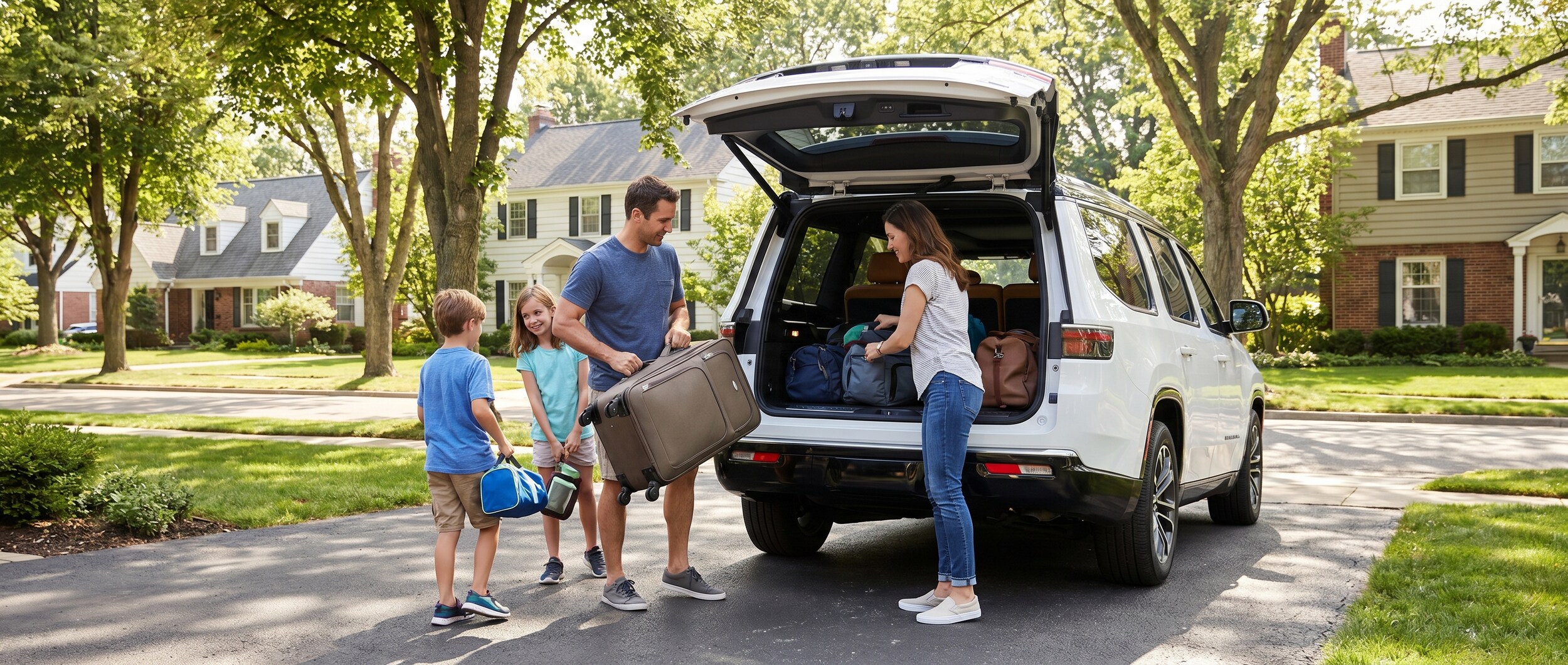 Jeep Wagoneer loaded for summer road trip by Mountain Brook family in Birmingham, AL
