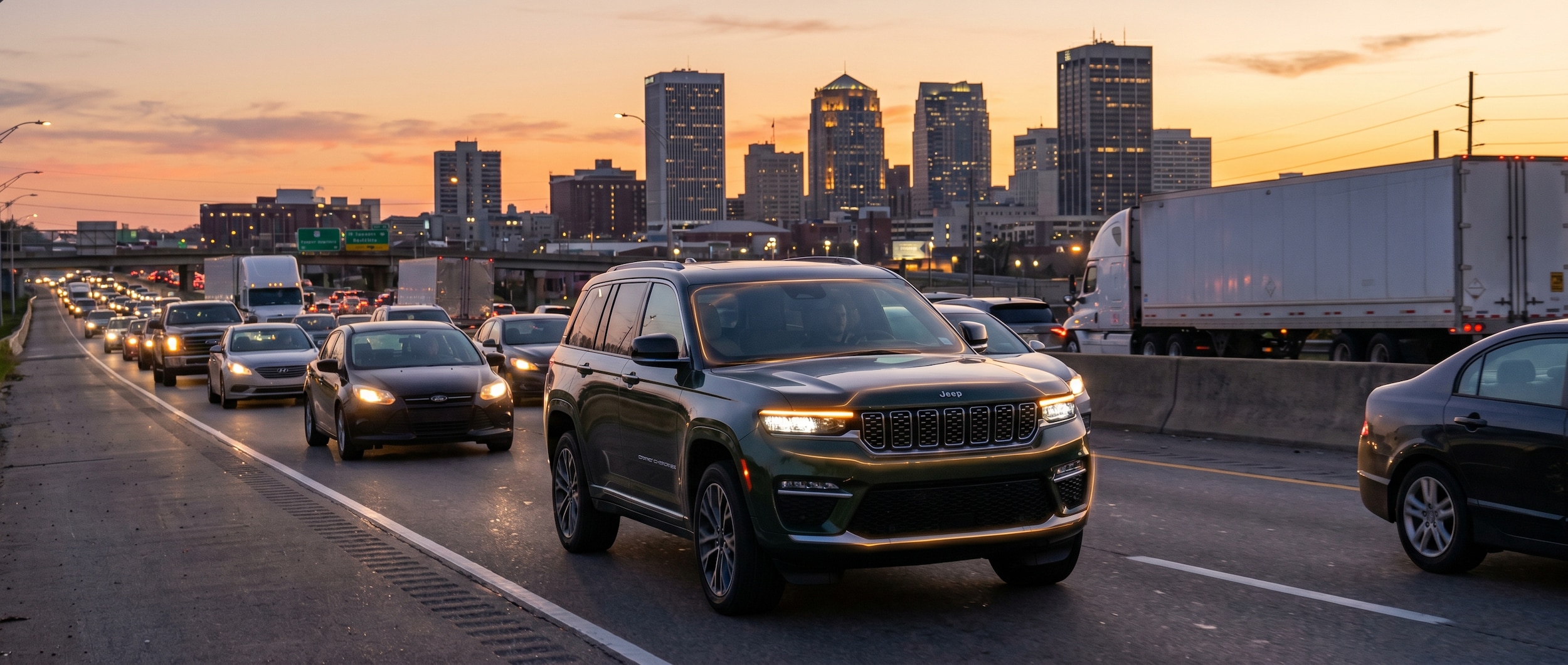 Jeep Grand Cherokee safety technology demonstration on Birmingham I-2059 highway