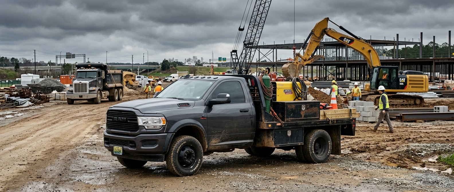 2026 Ram 3500 heavy-duty work truck at a commercial job site near Birmingham, Alabama