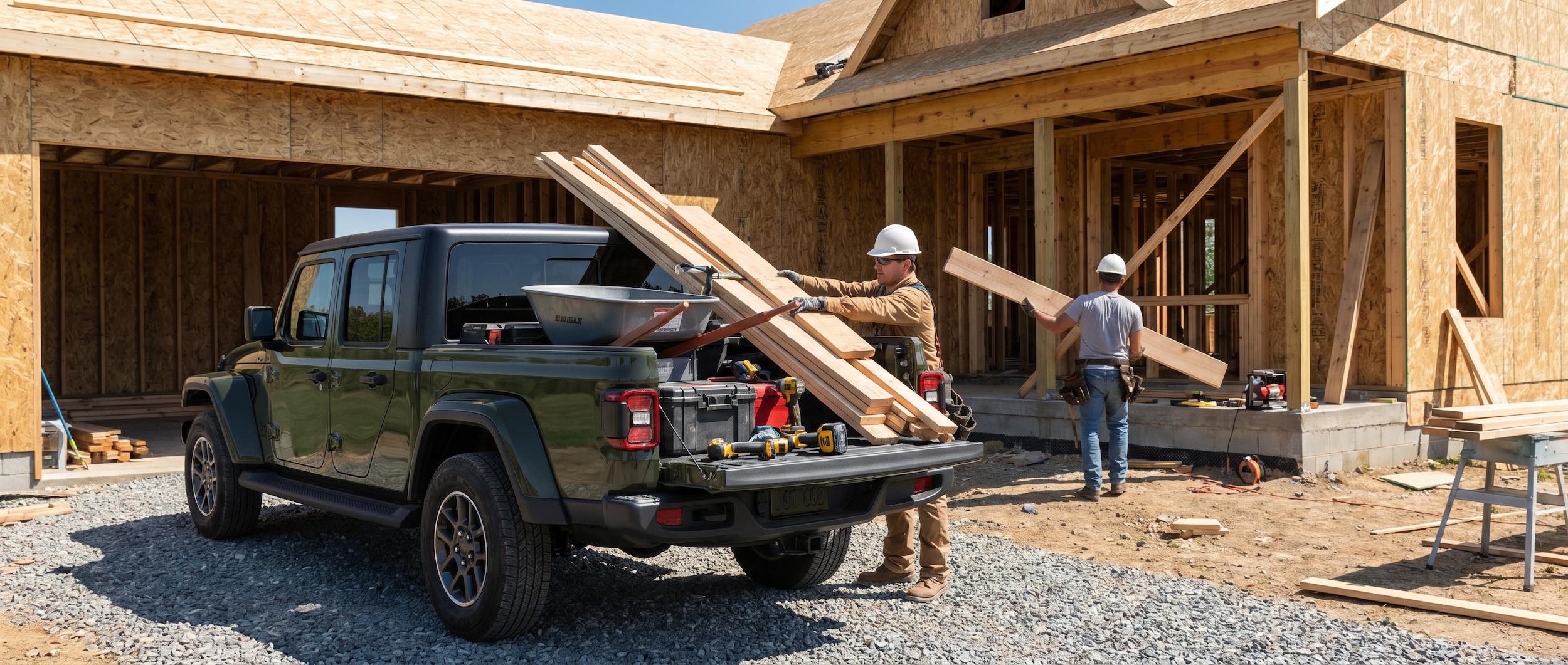 Jeep Gladiator loaded with DIY project materials in Helena, AL