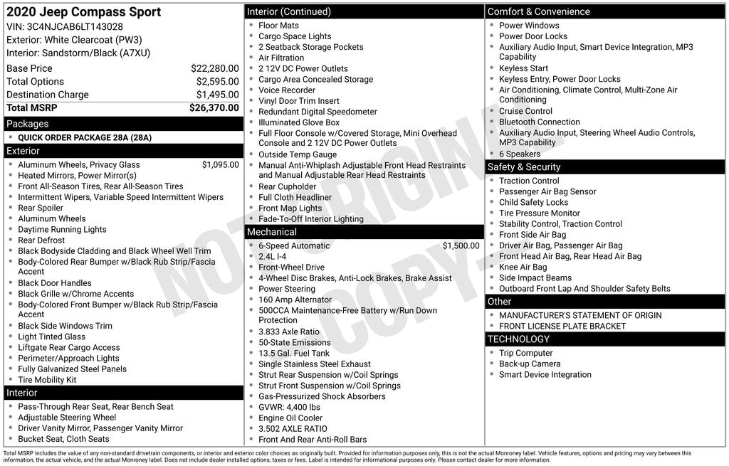 Used 2020 Jeep Compass Sport SUV