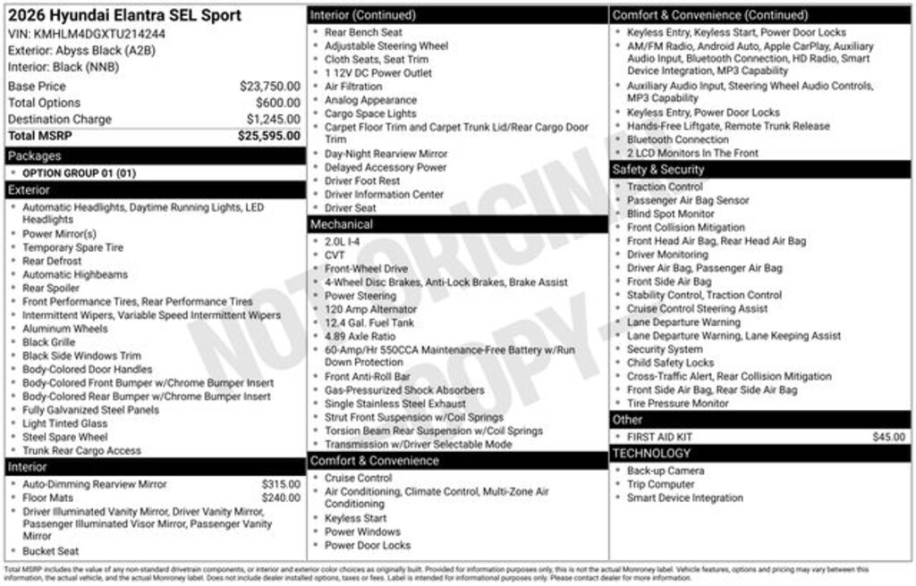 New 2026 Hyundai Elantra SEL Sport Sedan