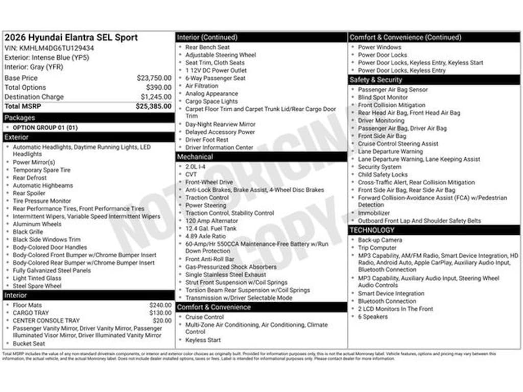 New 2026 Hyundai Elantra SEL Sport Sedan