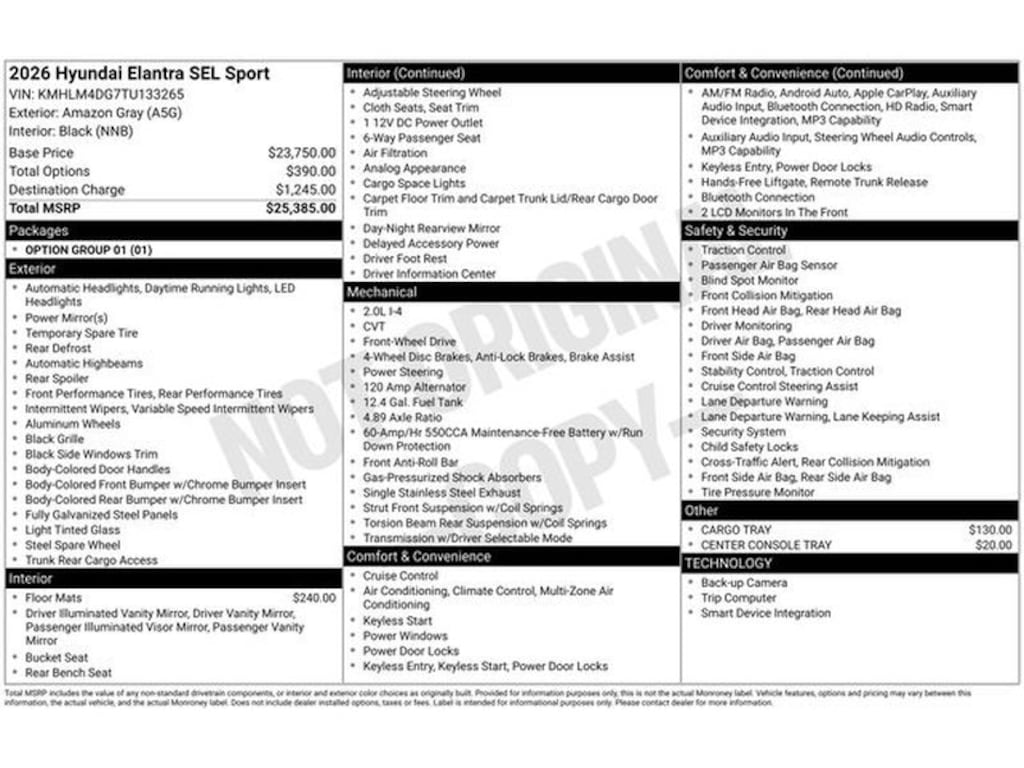 New 2026 Hyundai Elantra SEL Sport Sedan
